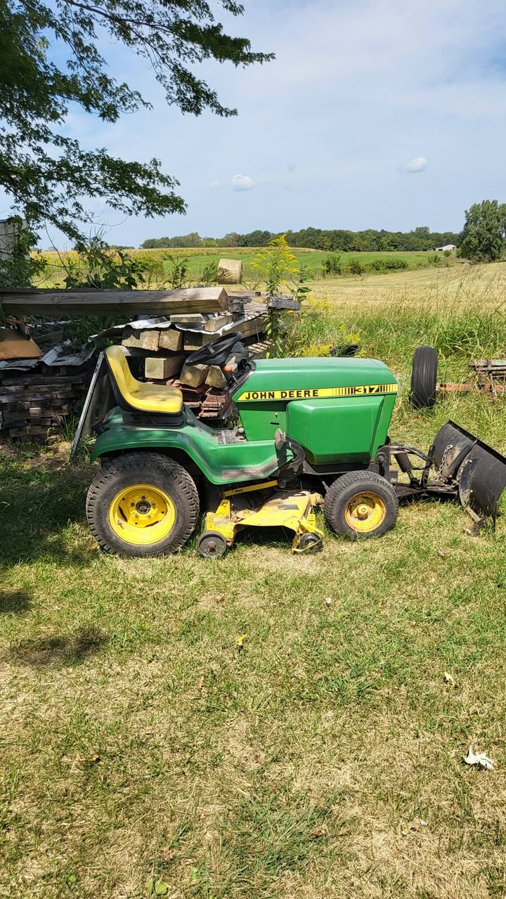 John Deere 317 riding mower with blade, from the October 24, 2026 sale listing